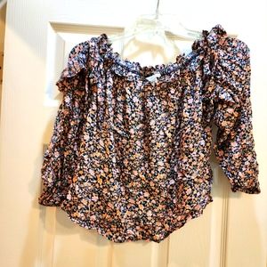 American Eagle - Navy and Orange Floral - Off the Shoulder Top - Medium